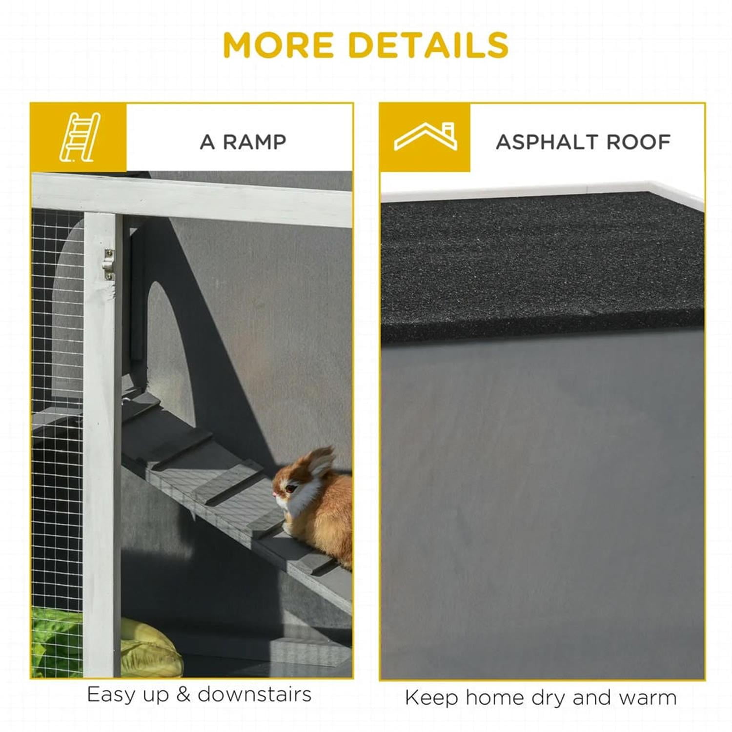 resenkos 40" Wooden Rabbit Hutch with Slide-out Tray and Openable Roof, Outdoor Small Animal Habitat Enclosure Bunny Cage for Bunnies, Guinea Pigs, Gray