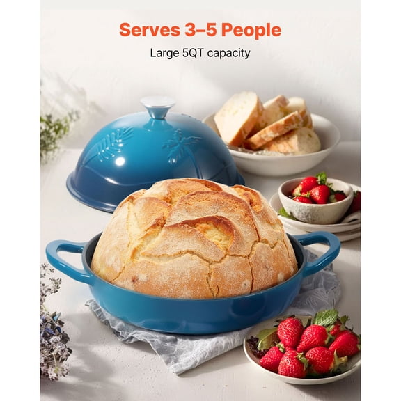 Enameled Cast Iron Dutch Oven 5 Quart Pot for Sourdough Bread Baking Heavy Duty Cookware Pan with Lid and Dual Handles Oven Induction Compatible up to 500 Fahrenheit for Cooking Roasting