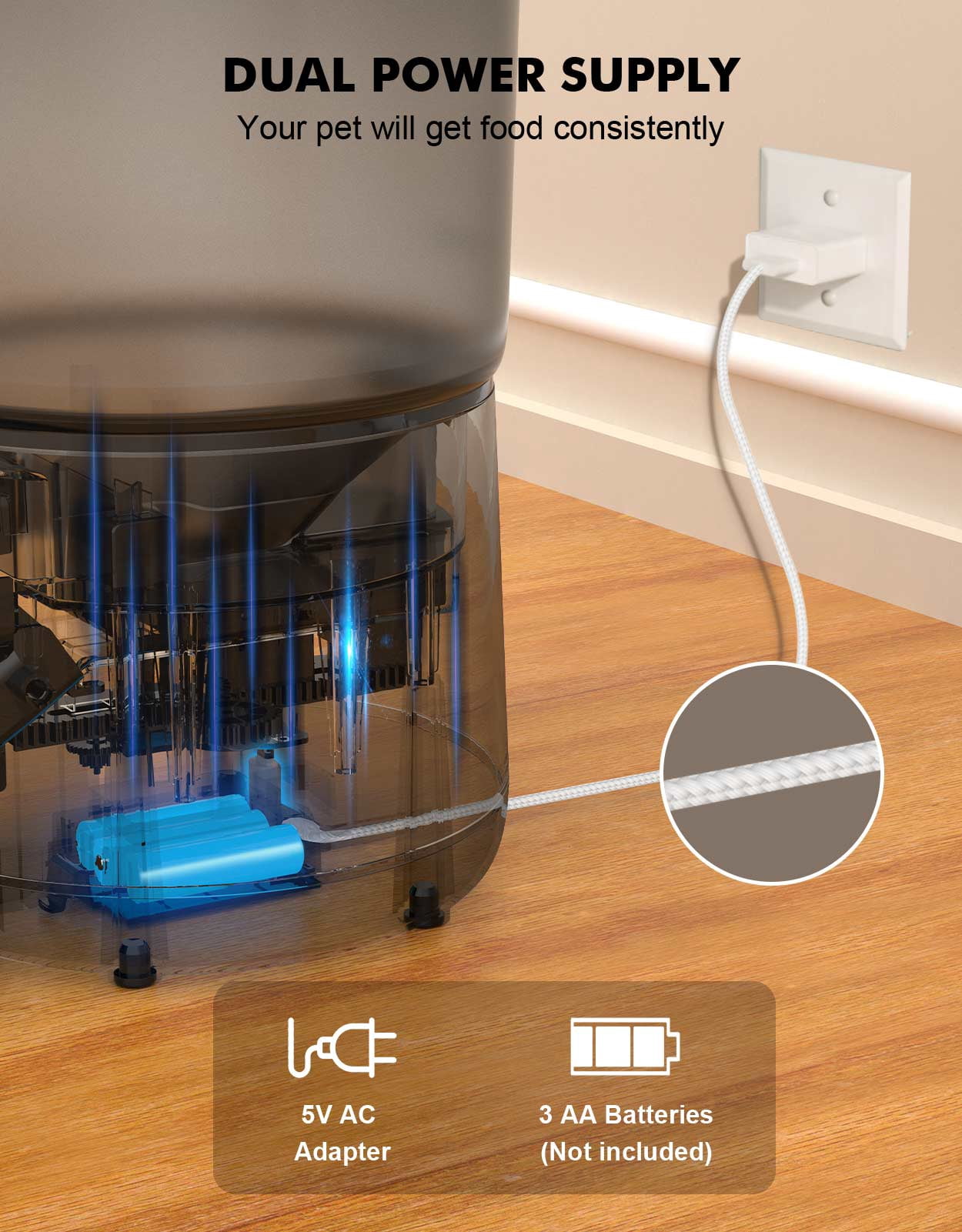 NPET Automatic Cat Feeders, 135oz/4L Clog-Free Automatic Dog Feeder with Stainless Steel Bowl, Anti-bite Cable for Cats, Small & Medium Dogs