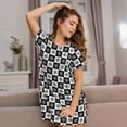 thumbnail image 3 of Honeii Checkerboard With Snowflake 1 Print Women's Loose Short Sleeve Nightgown, Soft Cotton Sleepwear, Comfy Loose Fit Pajama Dress for Sleep and Lounge, 3 of 6