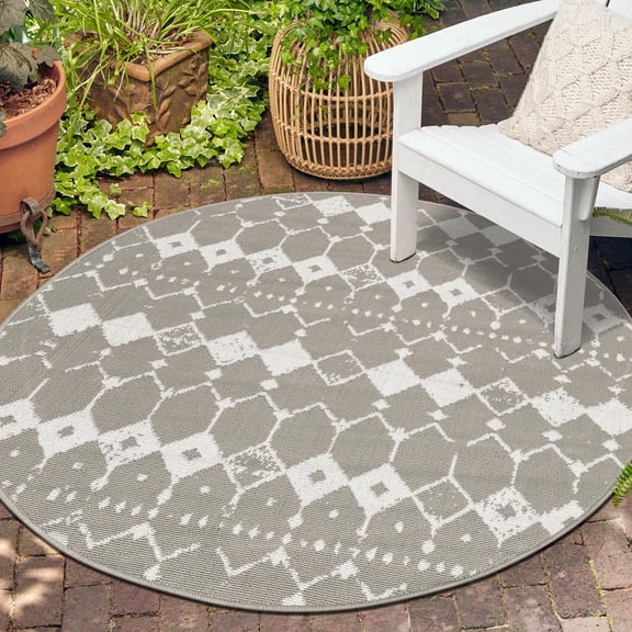 Unique Loom Outdoor Trellis Collection Area Rug - Cardak (7' Round Gray/Ivory)