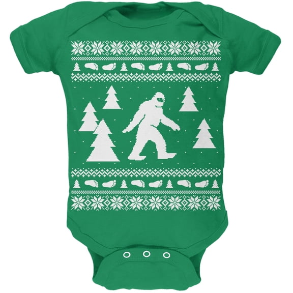Sasquatch Ugly Christmas Sweater Green Soft Baby One Piece - 9-12 months