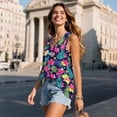 thumbnail image 3 of Jeiento Women's Hawaiian Tropical Shirts Green Leaf Hibiscus Floral Tank Tops Lady Sleeveless V Neck Tshirt Red Flowers Tunic Tops Loose Fit Flowy Pleated Athletic Tee Dressy Summer Clothes,M, 3 of 7
