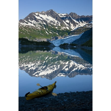 Kayak On The Beach In Shoup Bay With Shoup Glacier Reflected In The Water Prince William Sound Southcentral Alaska Canvas Art - Kevin Smith  Design Pics (12 x