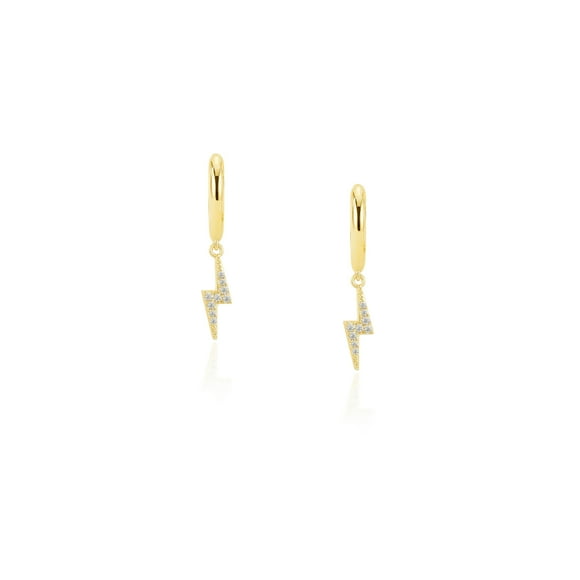 Mercie Sterling Silver Gold Vermeil Gold Lightning Bolt Dangle Huggie Hoop Earrings, Cubic Zirconia Jewellery for Women