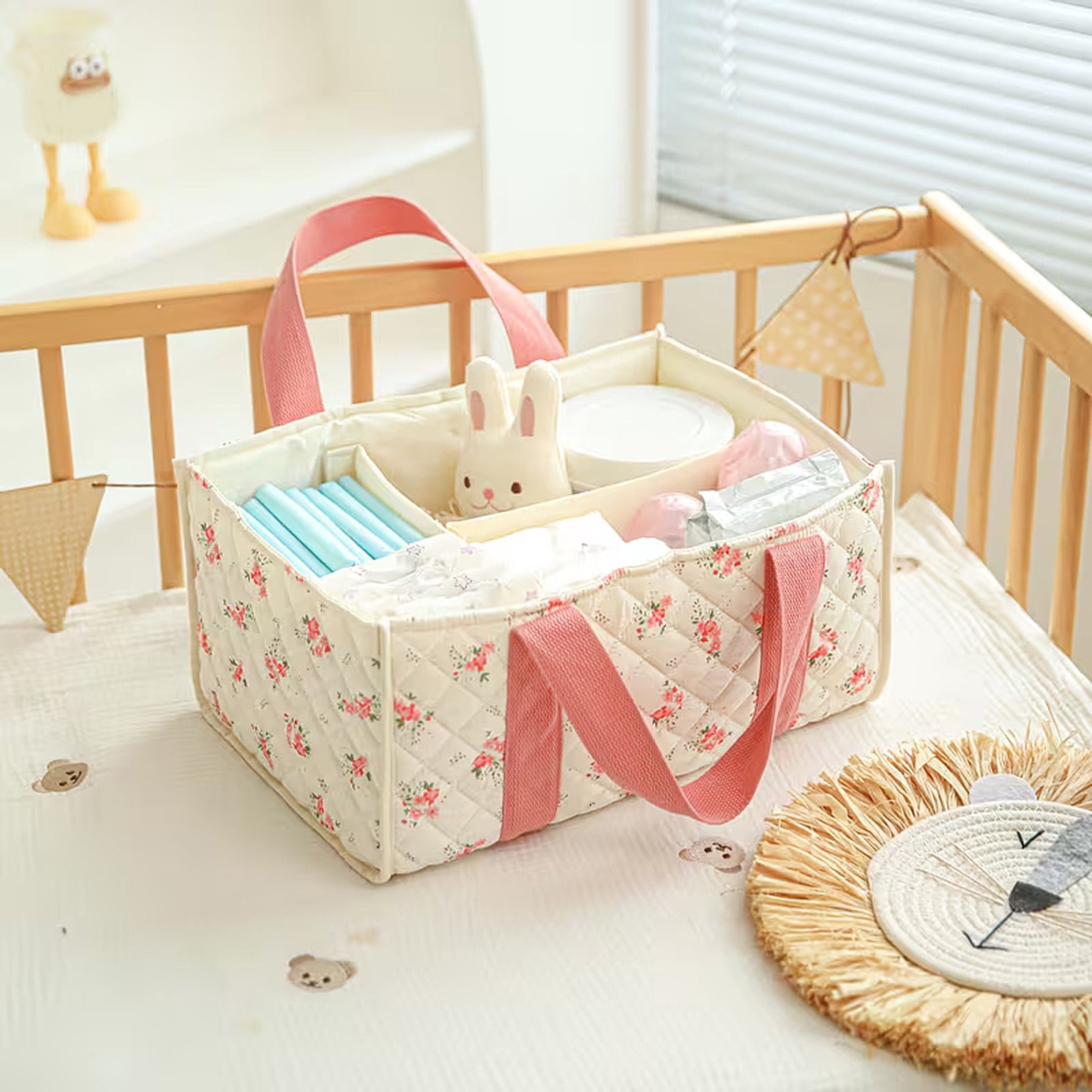 HUISZJ Diaper Caddy Organizer, Portable Storage Basket with Adjustable Divider, Large Capacity Baby Diaper Bag for Travel Outdoor (A)