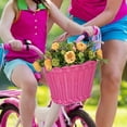 thumbnail image 3 of Kids Bike Handlebar Basket, Imitation Rattan Hand Woven, Stylish Rose Red, Detachable Accessory, Suitable for Children's Bike Handlebars Rose Red, 3 of 9