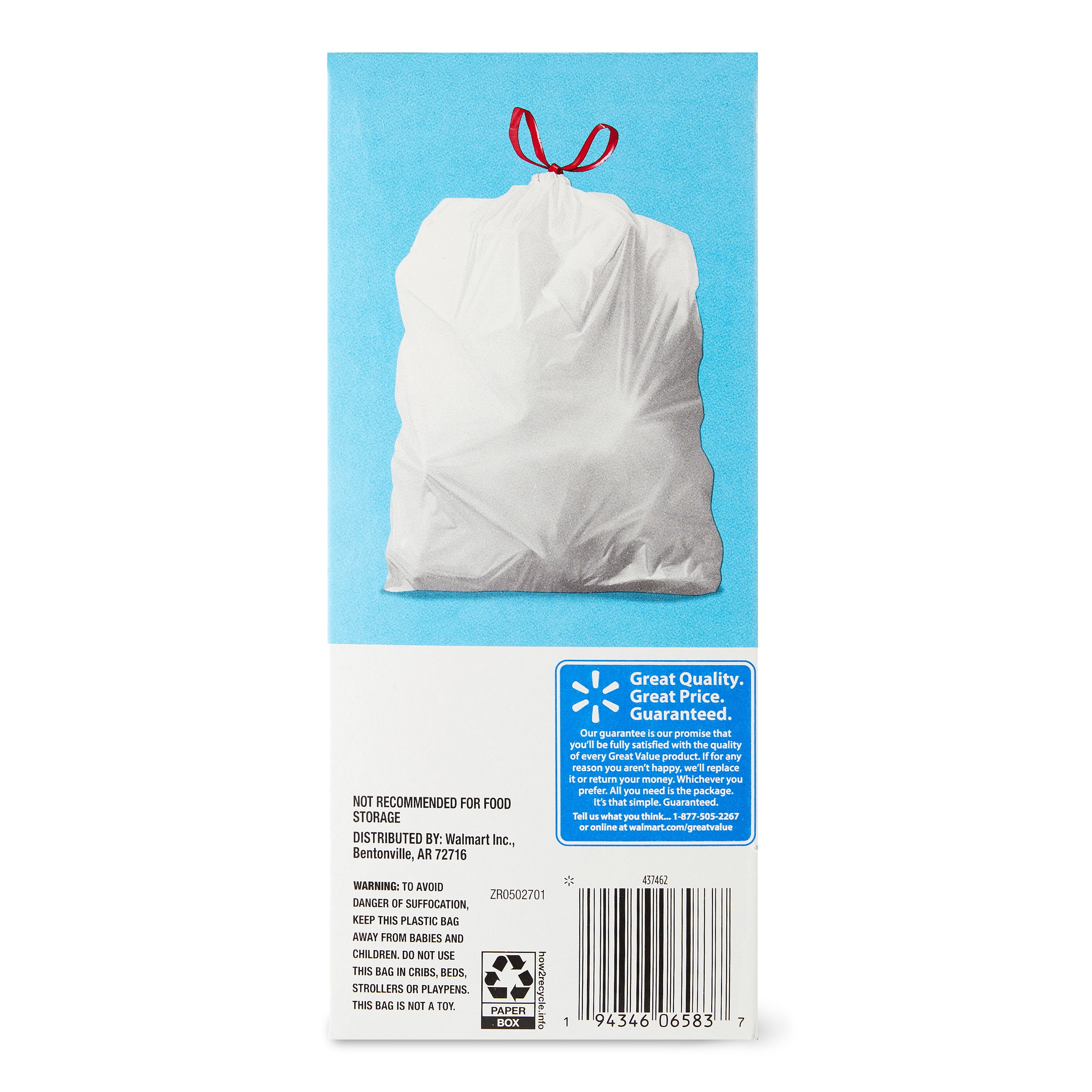Great Value 8-Gallon White Drawstring Medium Trash Bags, Fresh Scent, 40 Bags