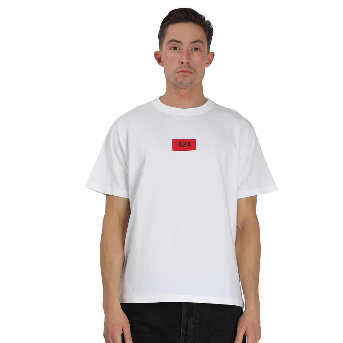 424 Men's Box Logo Short-sleeve Cotton T-shirt In White, Size Small