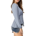 thumbnail image 5 of INSPIRE CHIC Women's Deep V Neck Drawstring Swiss Long Sleeves Blouse Tops S Blue, 5 of 8