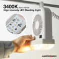 thumbnail image 3 of Lumitronics RV Portable 12V LED Interior Bunk Light and 2-Speed Personal Fan Combo - Quiet Motor - Reading Light with Extendable 8-Foot Cord - On/Off Switch - Mounting Brackets Included, 3 of 5