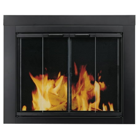 Pleasant Hearth Ascot Black Fireplace Glass Doors - (Best Way To Clean Fireplace Glass Doors)