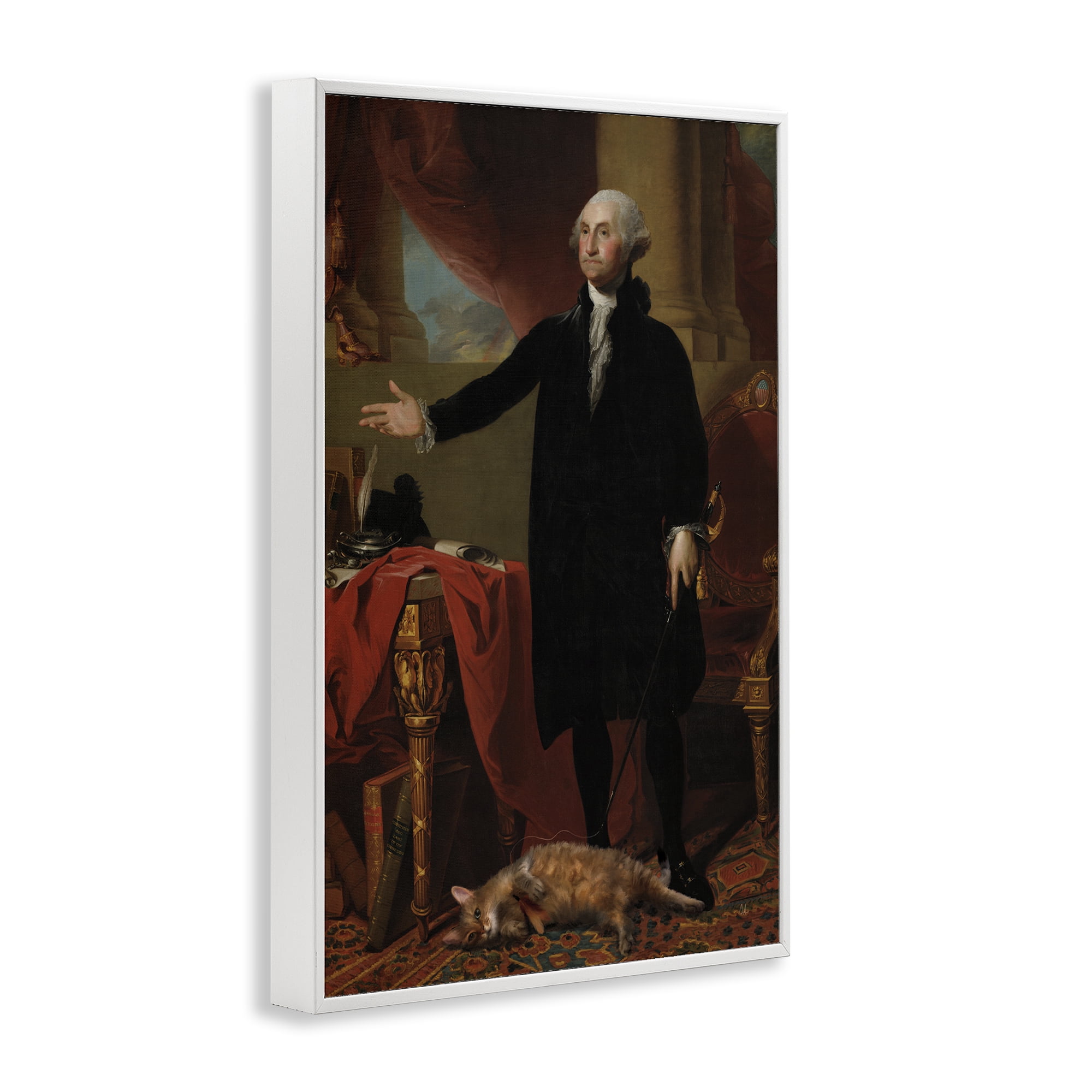 Stupell Industries Purrsuit Of Liberty Historical Cat White Framed Giclee Art, design by Sarah Adams