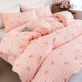 thumbnail image 6 of Queen Size Pink Plaid Bowknot Reversible Comforter Sets 3 Piece Kids Girls Grid Bows Soft Lightweight Microfiber Bedding Set with 2 Pillowcases, 6 of 15