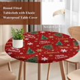 thumbnail image 4 of Red Christmas Round Tablecloth, Fitted Table Cover with Elastic for 36"-44" Round Tables, Xmas Tree Snowflake Stars Farmhouse Table Cloth Outdoor Indoor Dinning Party Waterproof Tablecloths, 4 of 7