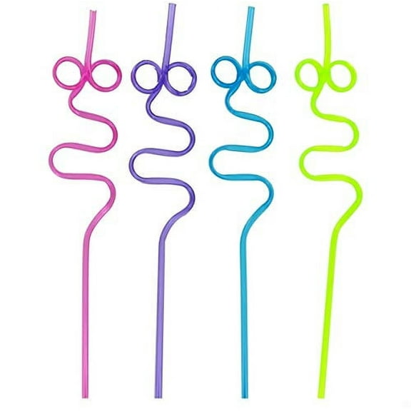 Plastic Crazy Loop Straws, Assorted, 4ct