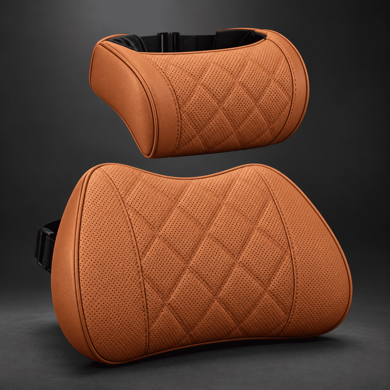 Car Headrest Pillow and Lumbar Support Set Universal Memory Foam Neck Pillow for Driving Ergonomic Nappa Leather Car Seat Cushion for Cars SUVs Trucks (Brown)