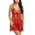 thumbnail image 3 of Avidlove Lingerie for Women Lace Chemise V Neck Sexy Exotic Open Front Negligee Dark Red, S, 3 of 3