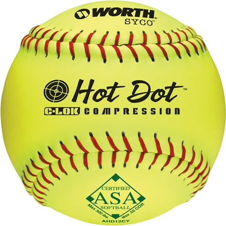 Worth Syco Hot Dot Official ASA Slowpitch Softball-12" - 1 Dozen