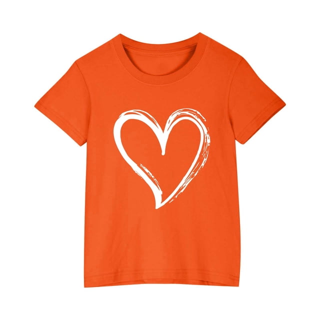 MeetoTime T-Shirts d'Été en Coton à Manches Courtes pour Enfants Col Rond Confortable Imprimé Cœur pour Garçons Filles