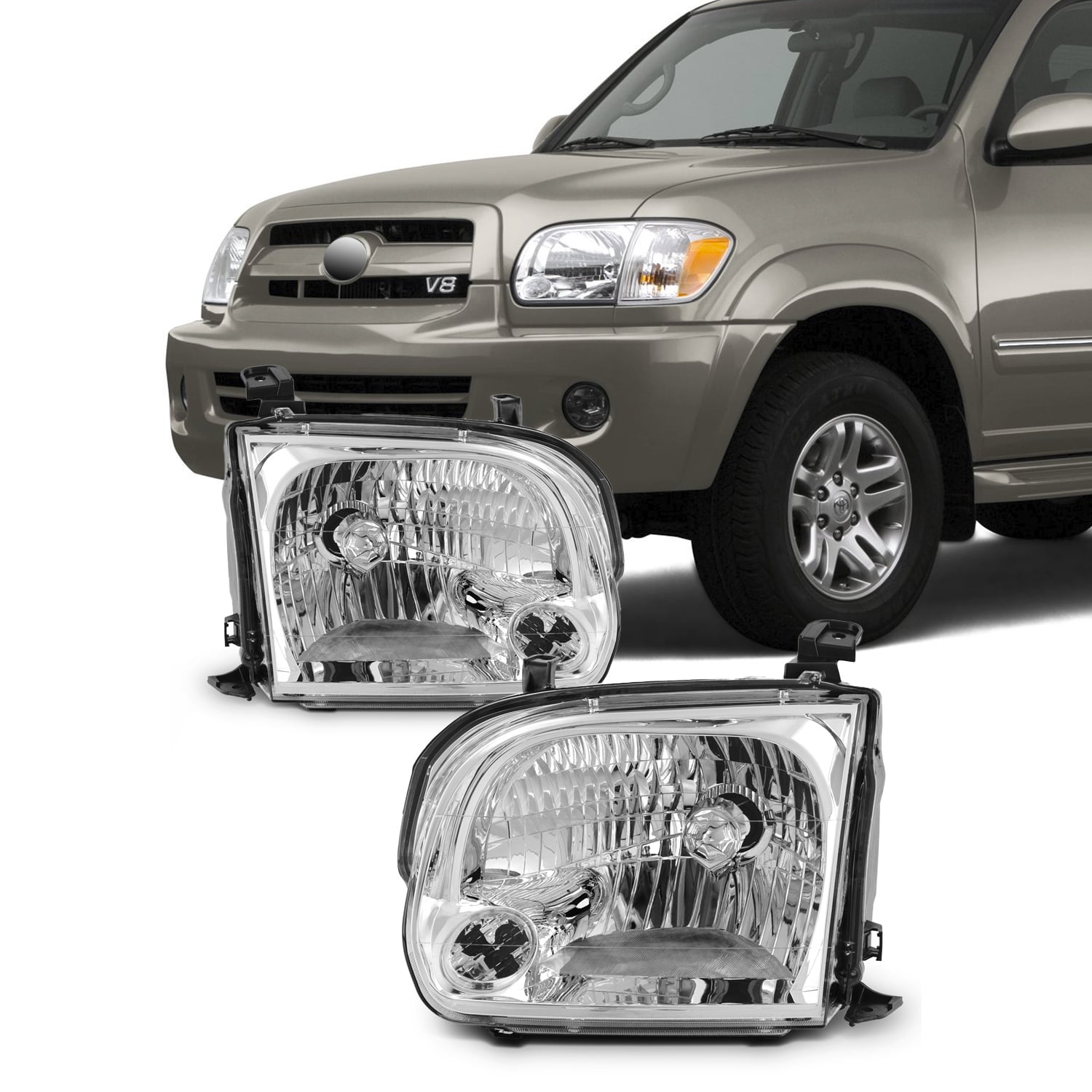 Set of 2 LH & RH Side Composite Headlights Assembly For Toyota Tundra