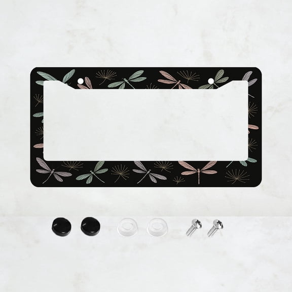 Colorful Dragonfly License Plate Prame Aluminum Rust-Proof Auto Parts License Plate Decorative Screws Fit Standard 2 Holes 1 U.S. License Plate, 12.2x 6.3 Inch