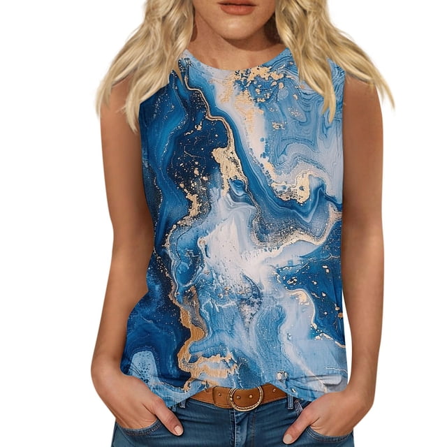 LSLJS Fashion Women Sleeveless Printed Garment Comfortable Breathable V-Neck Blouses Tops, Womens Tank Tops