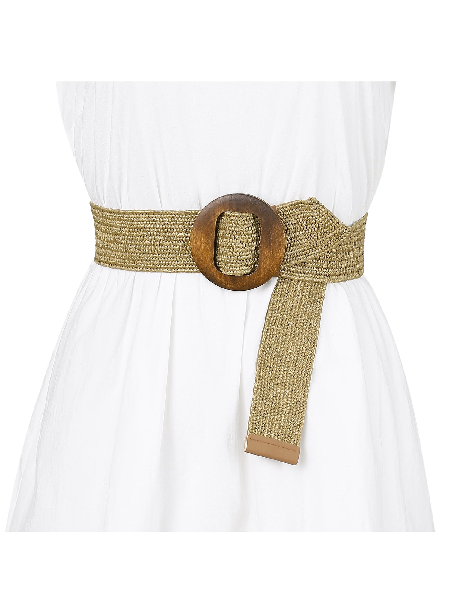 INSPIRE CHIC Womens Woven Stretch Belts, Straw Rattan Wooden  display picture 3