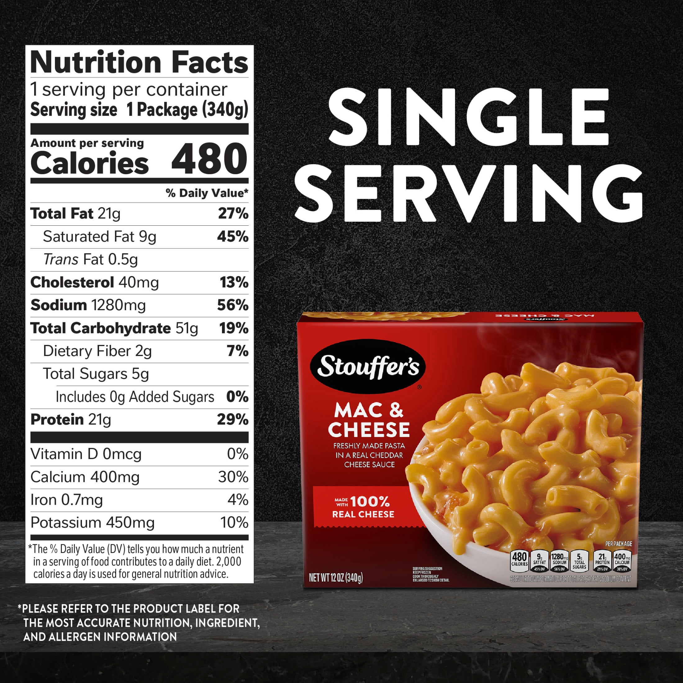 Stouffer's Mac & Cheese, Single Serve, Frozen Entrees for One, Ready to Cook Easy Dinners, Protein Frozen Meals 12 oz