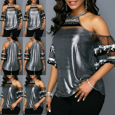 HOT Sequin Womens Lady Sparkle Glitter Tank 3/4 Sleeve Cocktail Party ...