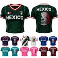 thumbnail image 2 of 2026 New Mexico Soccer Jerseys Women, Mexico National Team Supporter Shirt, Mexican Jersey Soccer Crop Top, V-Neck Short Sleeve Football Tee for Sports Casual Daily Use for Adult, 2 of 9