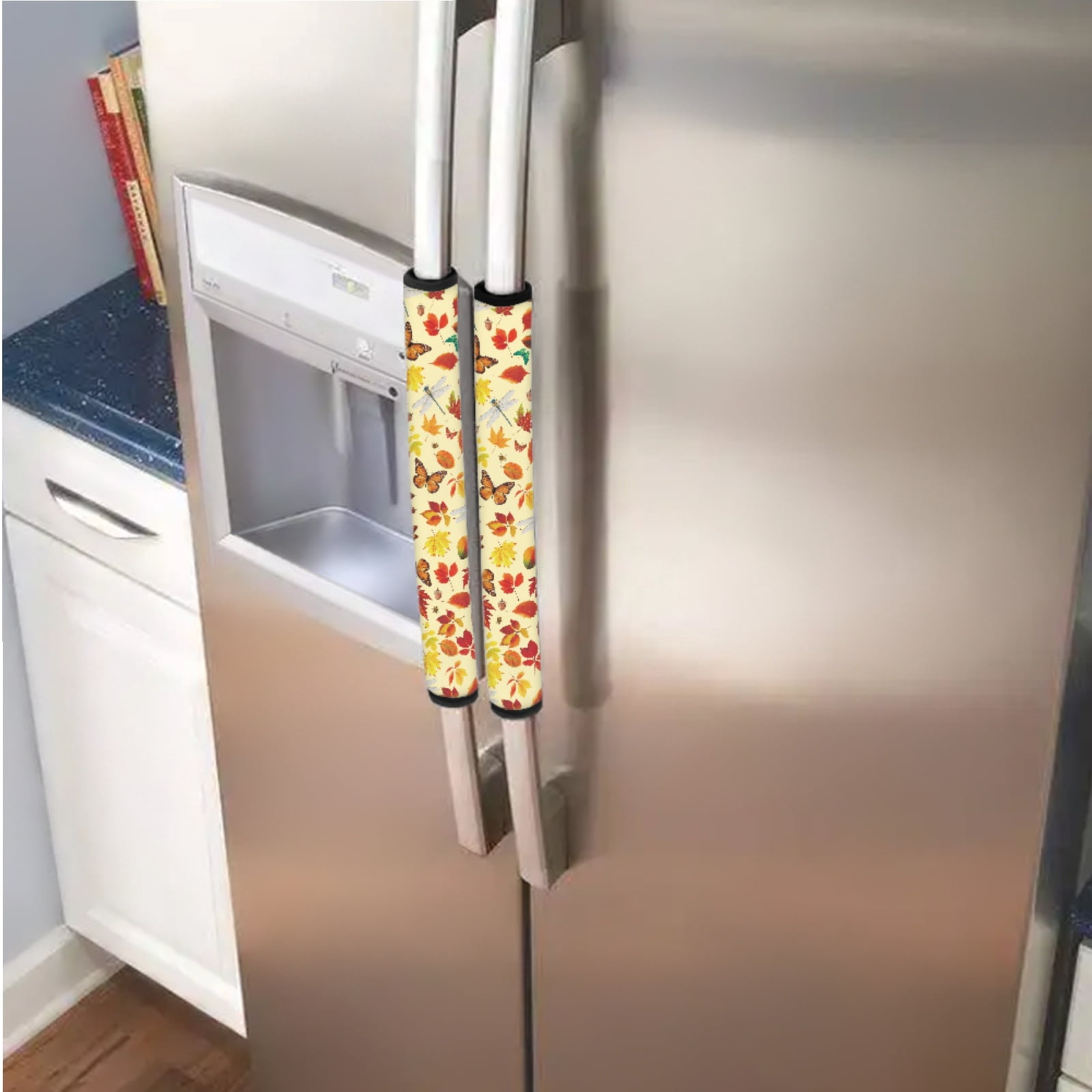 SEANATIVE 6 PCS Refrigerator Door Handle Covers Water-Resistant Kitchen Electrical Appliance Decor Handles Fridge Microwave Dishwasher Door Cloth Protector, Butterfly Dragonfly Leaves Maple Leaf