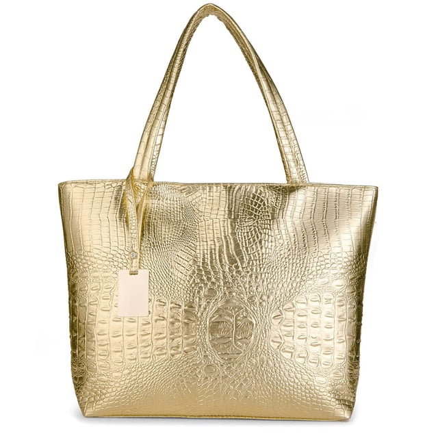 Bolso de hombro Valentoria de piel de cocodrilo dorado