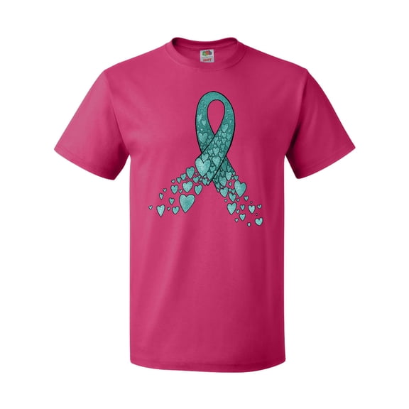 Inktastic Ovarian Cancer Awareness Teal Ribbon Made of Hearts T-Shirt