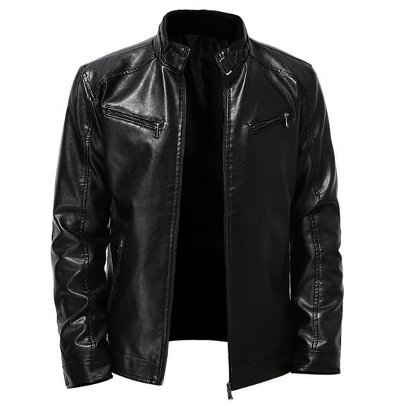 "Tejiojio Winter Clearance Men's Leather Plus Fleece Jacket, Motorcycle Jacket, Warm Leather Jacket"