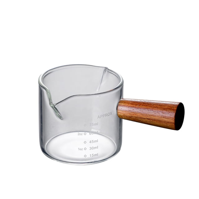 Taza Medidora De Café Con Mango De Madera Taza De Café De Vidrio De Borosilicato Con Función De Medición Jarras De Espresso Con Salida Doble Para Cafetería Casera Sweethay HA028080-02