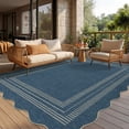 thumbnail image 3 of HIWEAVER Blue 5' x 7' Scalloped-edge Easy Jute Area Rug for Living Room Modern Bordered Indoor Outdoor Neutral Carpet for Patios Non Slip Washable Throw Mat for Home Decor, 3 of 7