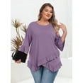 thumbnail image 6 of Gleelist Plus Size Tops For Womens Ruffled Hem Crew Neck T-Shirts Casual Flowy Blouses 3/4 Ruffle Sleeve XL-5XL, 6 of 8