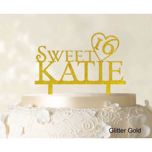 Personalized Birthday Cake Topper Glitter Yellow Cake Topper Color Option Available 5-7 Inches Wide