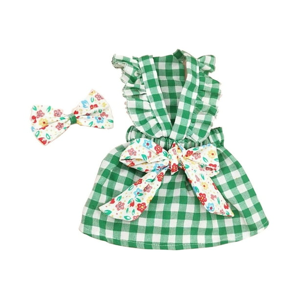 ¡Campaña con descuento!Vestido para mascotas con estampado a cuadros Ropa lavable para mascotas 1 Juego de vestido para mascotas Decoración con lazo Mangas con volantes Vestido a cuadros para perros
