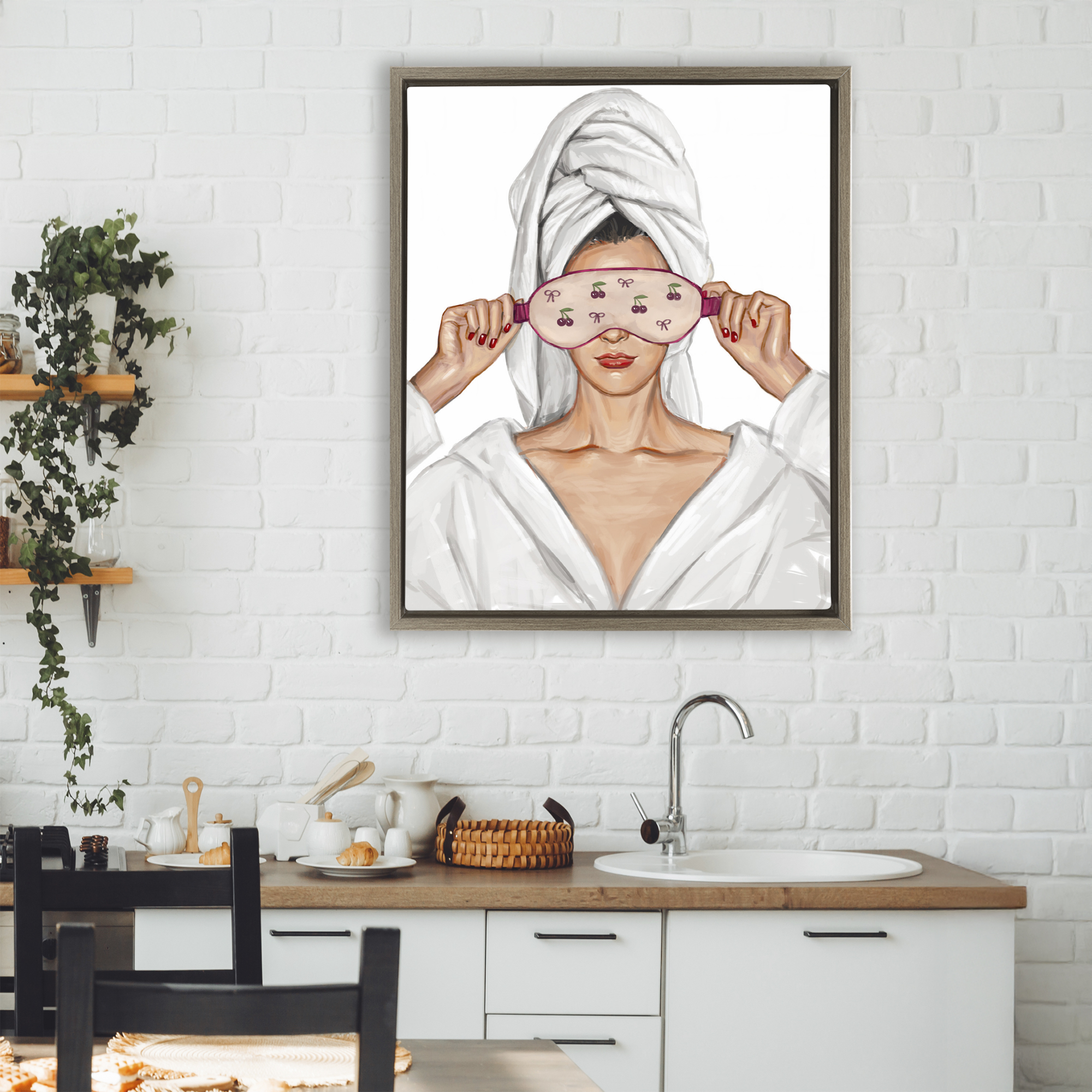 Cherry Eye Mask Fashionista Brown Framed Floater Canvas Wall Art, design by Ziwei Li