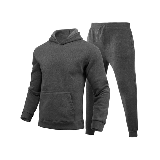 Innerwin Tracksuit Set Solid Color Men Sweatsuit Sports Hooded Athletic 2 Piece Jogging Suits Dark Gray S