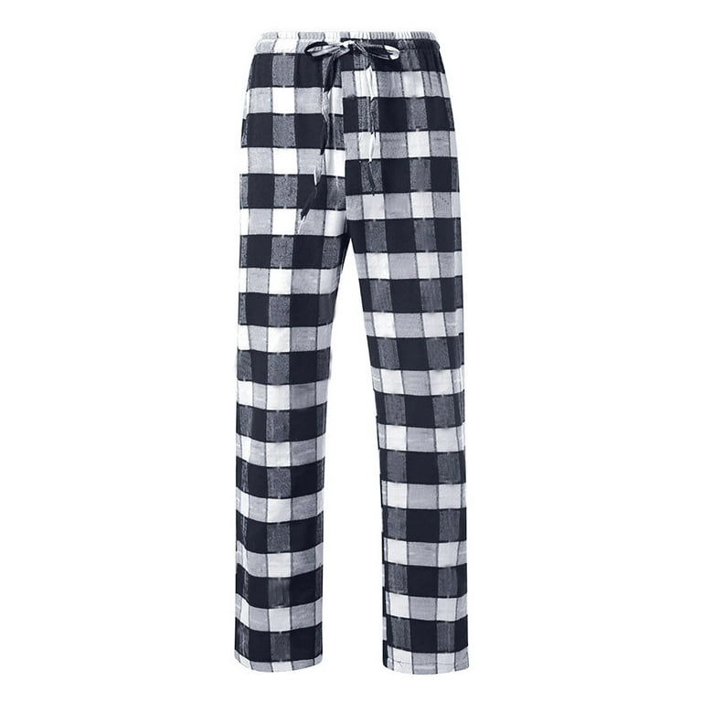 XFLWAM Mens Pajamas Plaid Pajama Pants Sleep Long Lounge Pant with Pockets  Soft PJ Bottoms Classic Home Wear Elastic Waist White XXL 