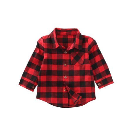 

Kids Baby Boy Girl Plaid Shirt Button Down Lapel Collar Pocket Jacket Tops Fall Spring Outwear Clothes