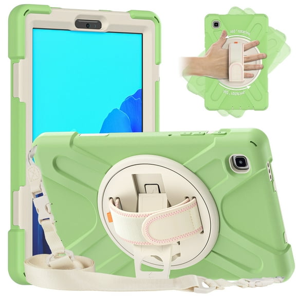Samsung Galaxy Tab A7 Lite 8.7 inch Case 2021(SM-T220/T225/T227), Allytech Anti-Shock Kidsproof Case with Adjustable Hand Strap & Carrying Shoulder Strap & Rotating Stand & S Pen Slot, Matchgreen