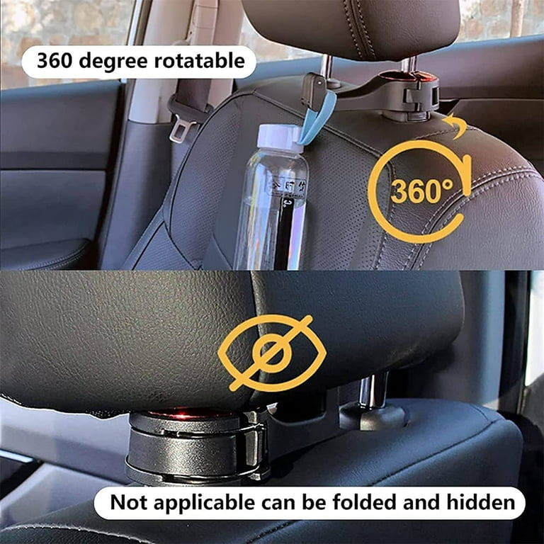 2 in 1 Car Headrest Hidden Hook, 2 in 1 Car Seat Hooks with Phone Holder,  Universal 360°Rotation Headrest Hooks Purse Holder for Car, Bag, Groceries  (2Pcs Red) 