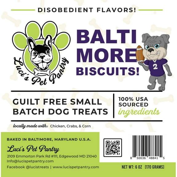 Baltimore Biscuits "Chicken, Crab, & Corn Biscuits" Homemade Dog & Puppy Treats! Gift Box with 4 - 6 oz. Treat Bags