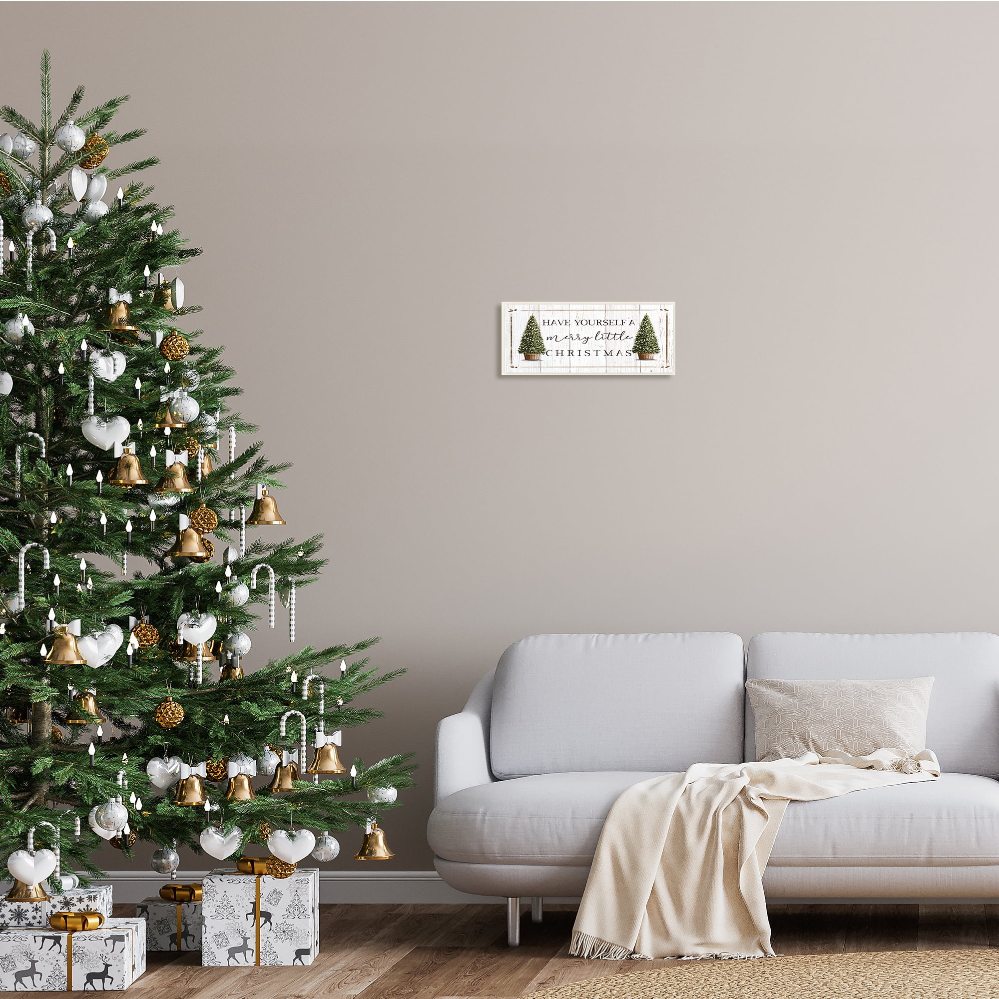 Stupell Indtries Rtic Merry Little Christmas Phrase Holiday Fir Trees,17 x 7,Design by Elizabeth Tyndall