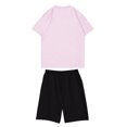 thumbnail image 3 of Traje de pantalón corto con cintura elástica y cuello redondo de manga corta estampado informal para niño Rosa 120, 3 of 3