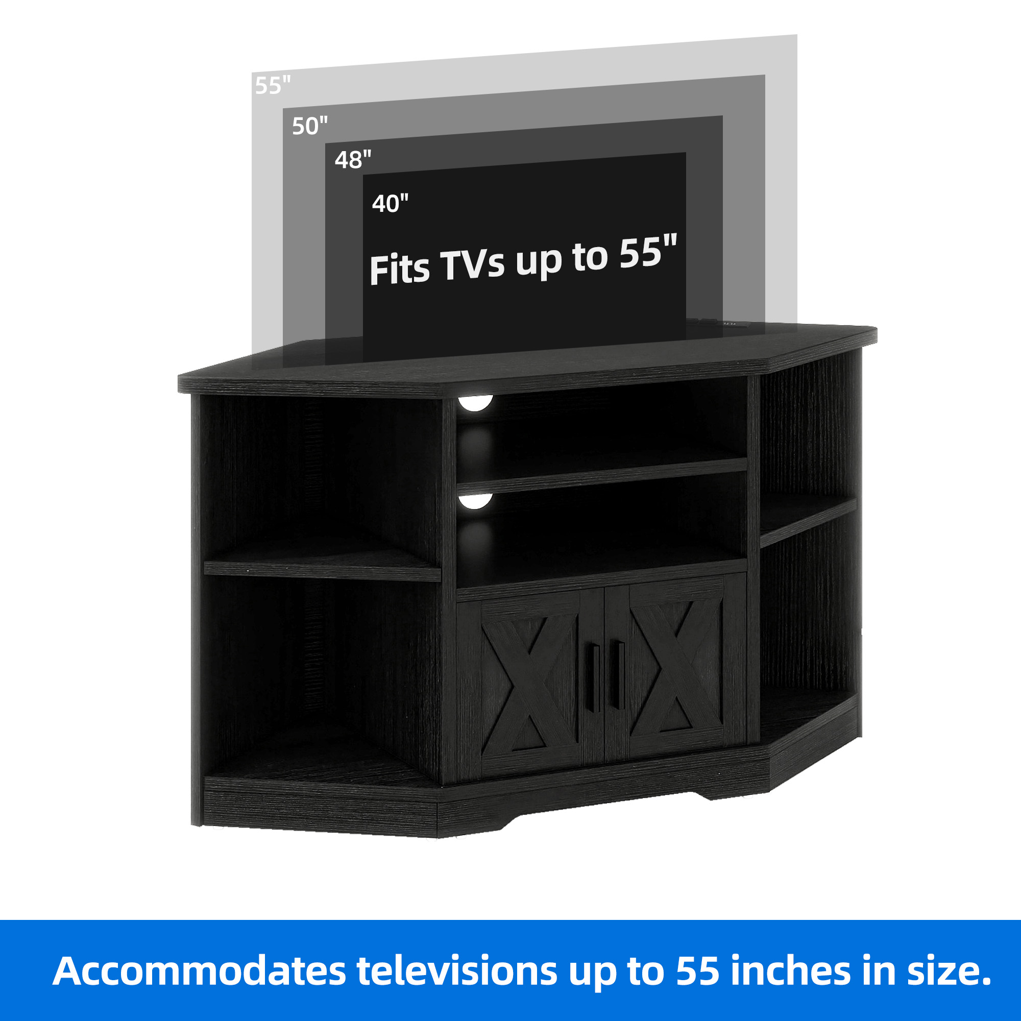 Uforic Corner TV Stand for TVs up to 55", Black photo 5